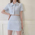 HELLO Vintage Two Piece Set Single Breasted Tassel Top with Mini Skirt